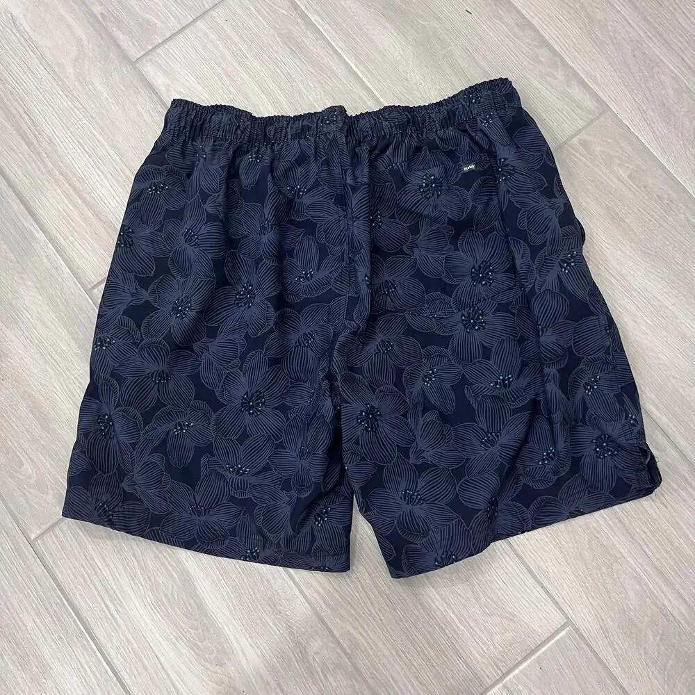 Hurley Men's XL Volley Swim Shorts Navy Blue Hibiscus Floral Board Trunks